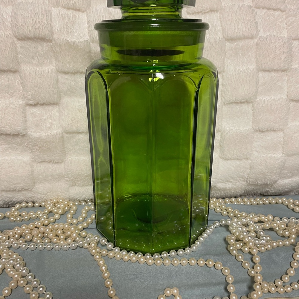 Green Faceted Glass Vase - Decorative Accent